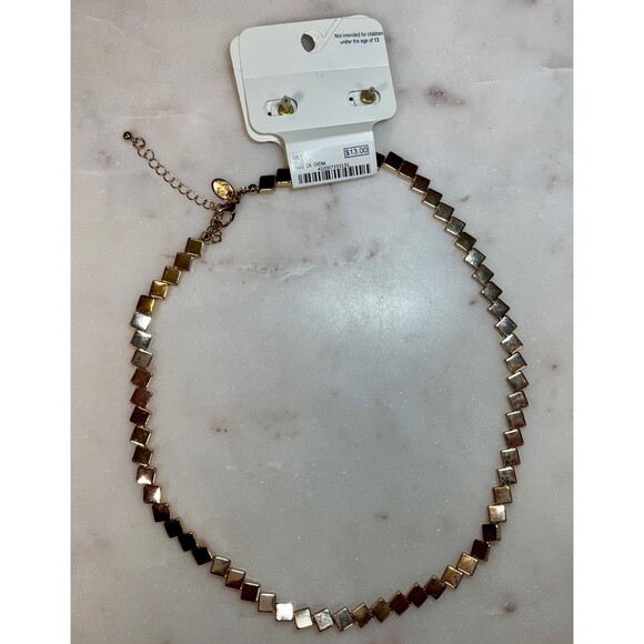 Charming Charlie | Matching Gold Tone Square Beaded Necklace and Earrings - Picture 2 of 5